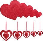 Deloky 32 Pcs Valentine's Hearts Hanging Foil Decoration- Wine Red 3D Glitter Heart Garland Ornament- Swirl Heart Ceiling Ornaments for Valentines, Wedding, Engagement, Anniversary Party Decor