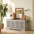 DINZI LVJ Storage Chest, 47.3” Wooden Toy Box with 2 Safety Hinges, Retro Entryway Shoe Storage Bench with Flip-Top, Sturdy Large Storage Trunk for Living Room, Bedroom, Easy Assembly, Gray Wash
