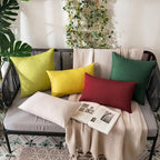 MIULEE Pack of 2 Decorative Outdoor Solid Waterproof Throw Pillow Covers Christmas Faux Linen Garden Farmhouse Cushion Cases for Patio Tent Balcony Couch Sofa 18x18 Inch Emerald Green