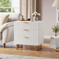 GarveeHome White 3 Drawer Dresser for Bedroom, Fluted Modern Nightstand with Deep Drawers, Chest of Drawers with Wide Top, Wooden Dresser Organizer, Side Table for Living Room, Hallway, Kids Room