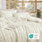Bedsure Tufted Boho Comforter Set Queen Size - Ivory Boho Bed Set, GentleSoft™ 3 Pieces Farmhouse Shabby Chic Embroidery Bedding, Gifts for Woman, Soft Jacquard Queen Comforter for All Seasons