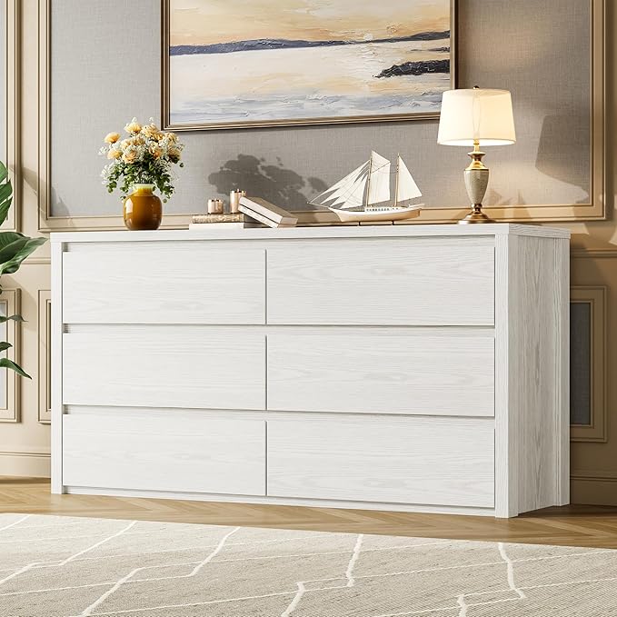 GarveeHome 6 Drawer Dresser for Bedroom, Wide Wood Chest of Drawers Handle Free, Large Modern Dresser Storage Cabinet for Living Room, Hallway Entryway