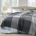 Buffalo Plaid Throw Blanket for Couch with Tassels,50"X60" Soft Lightweight Knitted Boho Decorative Blankets for Bed and Sofa Silver
