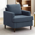 Mid-Century Accent Chair,Modern Linen Fabric Armchair for Living Room,Comfy Upholstered Reading Accent Chairs for Bedroom,Single Sofa Chair with Wood Legs (Blue Grey, 1 Pack)