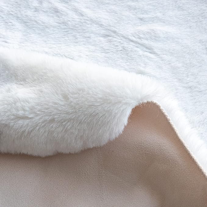 White Fluffy Round Rug 5ft for Bedroom Circle Faux Rabbit Washable Fur Area Rugs for Living Room Nursery Rug