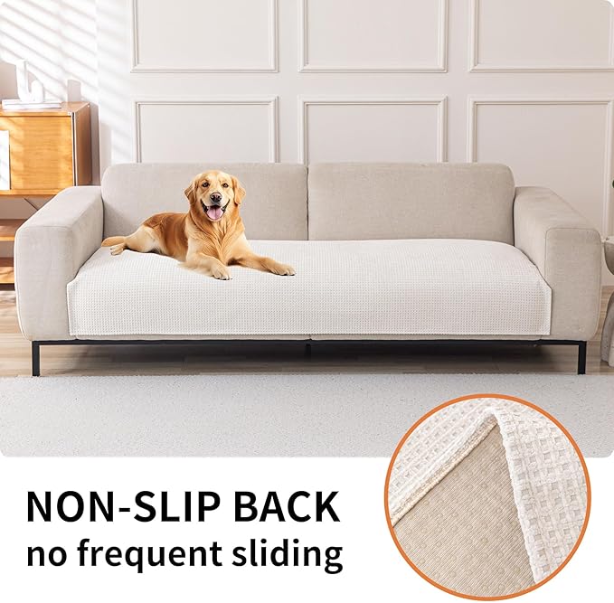 HAOMAIJIA Pet Couch Covers for Sofa Waterproof Couch Cover for Dogs Chenille Non Slip Sofa Covers Washable for 3 Cushion Couch Furniture Protector (Cream White, 36.5" x 95" 1 Pack)