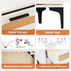 Mericonia 6 Drawer Double Dresser for Bedroom, Wood Rattan Dresser for Closet with Metal Legs, Boho TV Stand with Drawers, Dressers & Chests of Drawers for Bedroom, Hallway and Entryway, White
