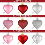 Skylety 30 Pieces Valentine's Day Heart Ornaments, Heart Shaped Decorations Tree Hanging Baubles for Valentine Wedding Anniversary, 3 Styles 2 Size (Multi-Color)