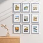 Vittanly 8x10 Picture Frames Set of 9, Shatter Resistant Plexiglass, Display 5x7 Pictures with Mat or 8x10 without Mat, Photo Frames for Wall or Tabletop, Engineered Wood, Vintage Blue-Gray