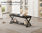LVB Black Entryway Bench with Storage, Indoor Shoe Bench with Seating for Hallway, Accent Storage Bench for Living Room Bedroom, Simple Small Shoe Rack Benchs for Foyer Entrance, Black Oak, 39 inch