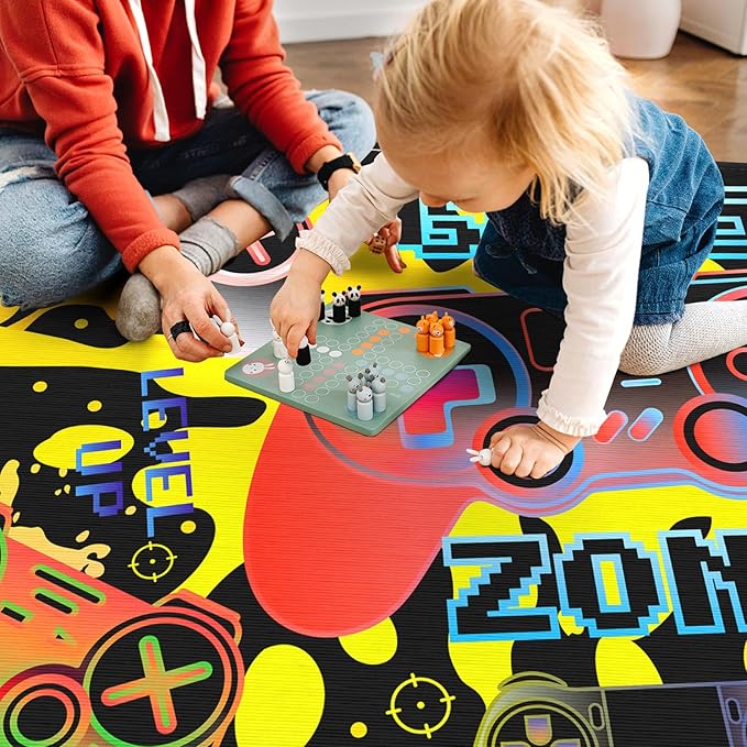 Gaming Rug for Living Room Colorful Large Area Rug 4x6 ft Gamer Room Decor for Boys Girls Gamer Rug for Gaming Room Floor Mat 3D Video Game Area Carpet for Bedroom,Game Room & Dorm