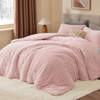 BEDELITE Fleece King Comforter Set -Super Soft & Warm Fluffy Pink Bedding, Luxury Fuzzy Heavy Bed Set for Winter with 2 Pillow Cases
