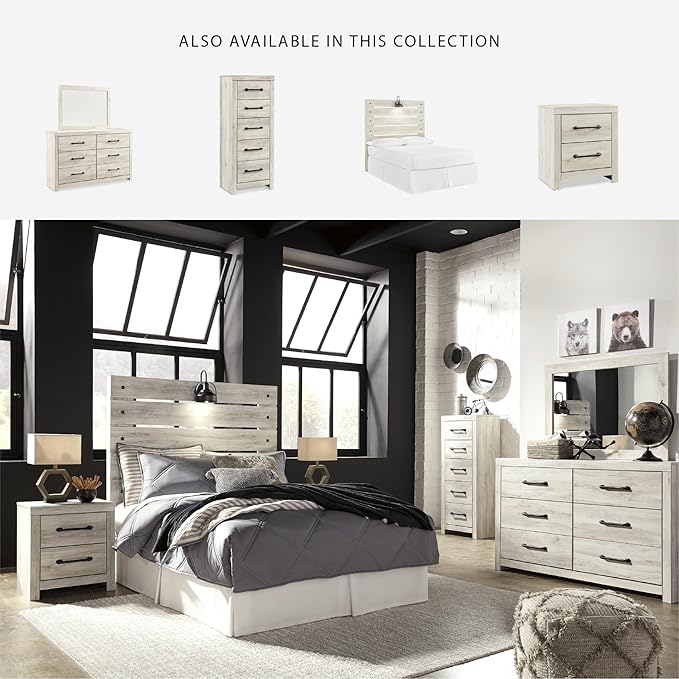 Signature Design by Ashley Cambeck Vintage Smooth-Gliding 6-Drawer Dresser and Mirror with Safety Stop, Whitewash