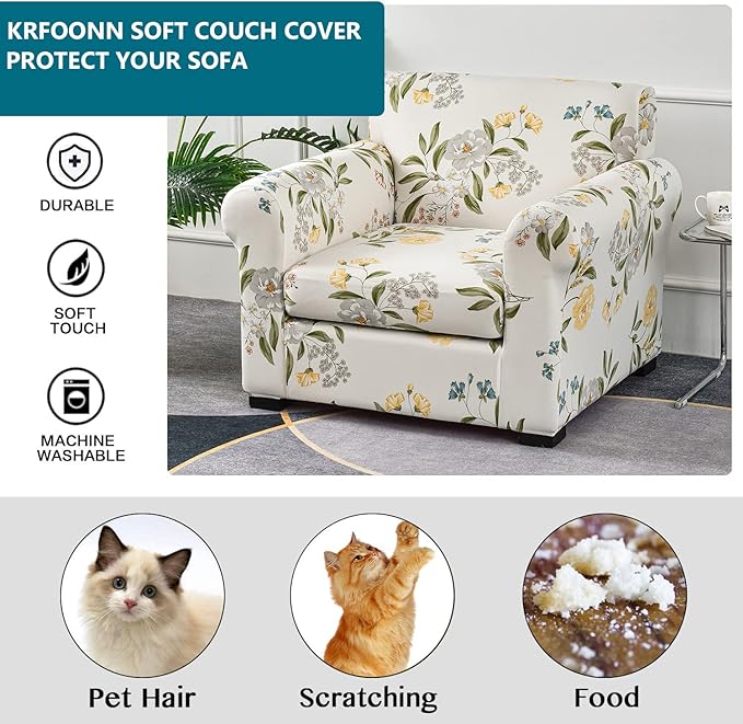 KRFOONN 2 Piece Chair Covers Printed Sofa Covers Couch Covers Washable Armchair Sofa Couch Slipcover Furniture Protector with Elastic Bottom for Living Room (Armchair, 24), Small