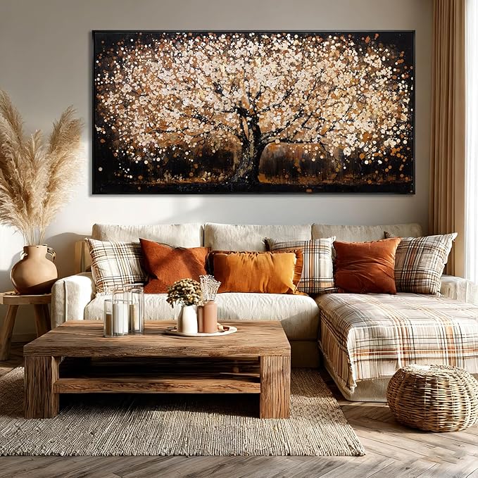 NBAODAN Large Wall Art Black and Gold Pictures Wall Decor Landscape Tree Posters Neutral Art Canvas Prints Paintings for Living Room Home Hotel 29"x 58"