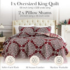 Southshore Fine Living King Size Christmas Quilt with 2 Pillow Shams - Reversible Red Plaid Christmas Bedding Holiday Decor King Coverlet - Red Plaid