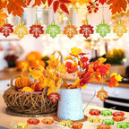 JULMELON 24PCS Fall Leaf Ornament for Tree, Thanksgiving Maple Leaves Hanging Ornaments with Rope Maple Pendant for Farmhouse Rustic Party Favors Craft Supplies Decor