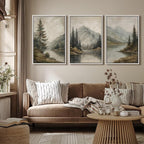 MUDECOR Framed Wall Art Print Set Mountain Landscape Nature with Trees, Lake, and Mountains, Rustic Illustrations Modern Art Decorative Colorful for Living Room, Bedroom, Office - 16"x24"x3 White