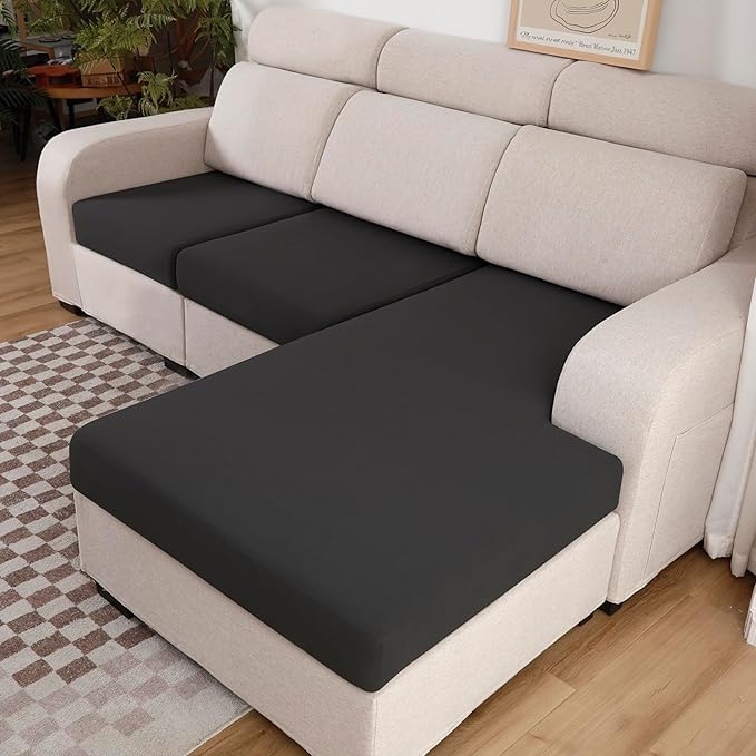 Waterproof Couch Cushion Covers, Stretch Sofa Seat Cover for Dogs, Reversible Furniture Protector Covers for Kids Pets with Elastic Bottom, Washable(Chair Cushion, Black)