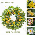 Spring Summer Wreath for Front Door, 23 inch Artificial Floral Wreaths with Green Leaves Daisy Realistic Berry Narcissus for Porch Patio Garden, Indoor Outdoor door Wall Decor Party Holiday Decoration