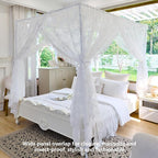 AIKASY Elegant Lace Princess 4-Poster Bed Canopy Mosquito Net - Romantic Wedding Bridal Bedroom Decor, Kids Room Bed Curtain for Women Adults - (White-4,Queen)