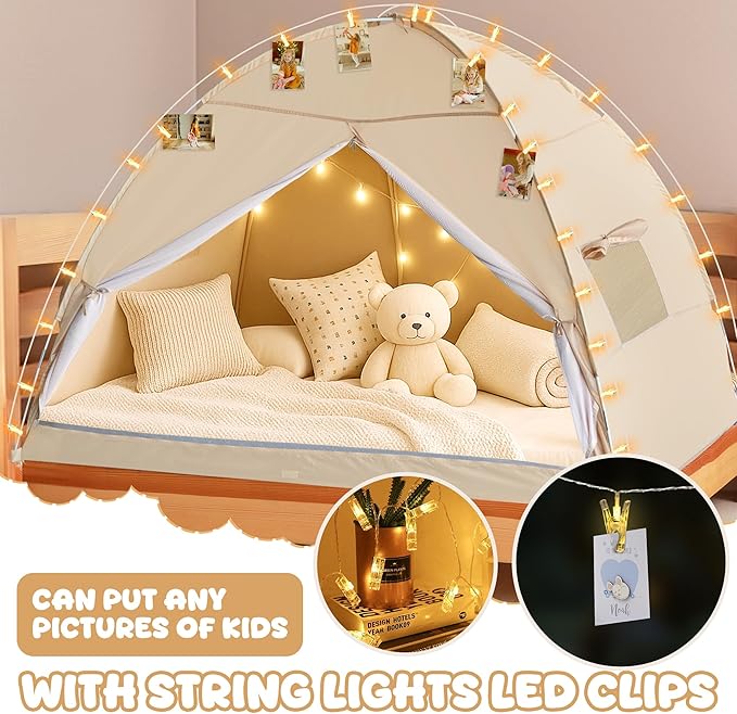 LEEDOR Bed Canopy for Kids/Adults,Mosquito Net & Privacy Tent 2-in-1 Bed Tent, Mesh & Blackout Cloth Double Design Dream Tent,Indoor Safety Bed Tent for Girls/Boys Twin & String Lights (No Mattress)