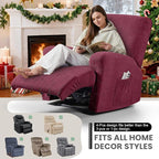 VANSOFY Recliner Chair Covers, 4-Pieces Stretch Recliner Cover Jacquard Soft Reclining Chair Slipcover Furniture Protector with Elastic Bottom for Lazy Boy Recliner(Wine)
