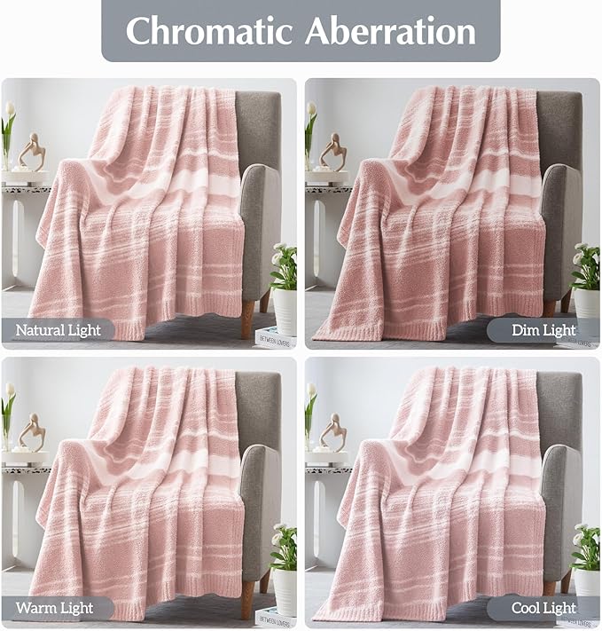WRENGONGE Pink Throw Blanket, 50x70 Soft Cozy Striped Throw Blankets for Couch, Sofa, Bed, Travel, Lightweight Fluffy Warm Plush Decorative Blankets for Women, Men Gift