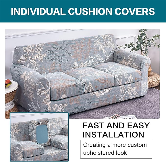 KRFOONN 3 Piece Stretch Sofa Couch Covers for 2 Cushion Couches Printed Sofa Loveseat Slipcover with 2 Separate Seat Cushion Covers Washable Sofa Slip Covers Furniture Protector (Loveseat, 14), Medium