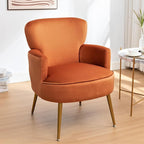 Trendy Velvet Accent Chair with Gold Metal Legs, Upholstered Armchair for Small to Mid-Size Spaces, Modern Living Room, Bedroom, Vanity Desk and Entryway, Red Orange