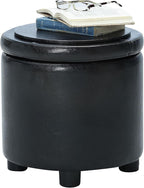 Convenience Concepts Designs4Comfort Round Accent Storage Ottoman in Black Faux Leather Fabric