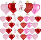 XmasExp Valentines Day Decor Heart Ornaments for Christmas Tree Decorations Set of 24 Pink Heart Shaped Bauble Perfect for Valentine's Day Wedding Anniversaries and Party Supplies