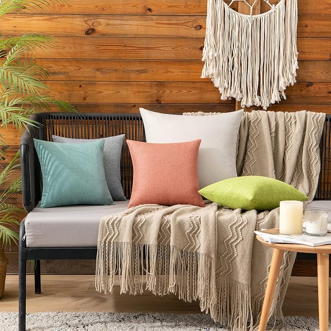 MIULEE Pack of 2 Decorative Outdoor Solid Waterproof Throw Pillow Covers Spring Faux Linen Garden Farmhouse Cushion Cases for Summer Patio Tent Balcony Couch Sofa 12x12 Inch Coral Red