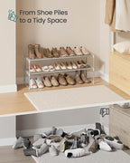 SONGMICS Shoe Rack, 2-Tier Shoe Organizer, Metal Storage Shelf, Upright or Upside Down, for 12-15 Pairs, Stackable, for Entryway, 11.8 x 36.2 x 13.4 Inches, Gray ULSA012G01