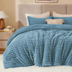 BEDELITE Fleece Twin Comforter Set -Super Soft & Warm Fluffy Blue Fog Bedding, Luxury Fuzzy Heavy Bed Set for Winter with 1 Pillow case