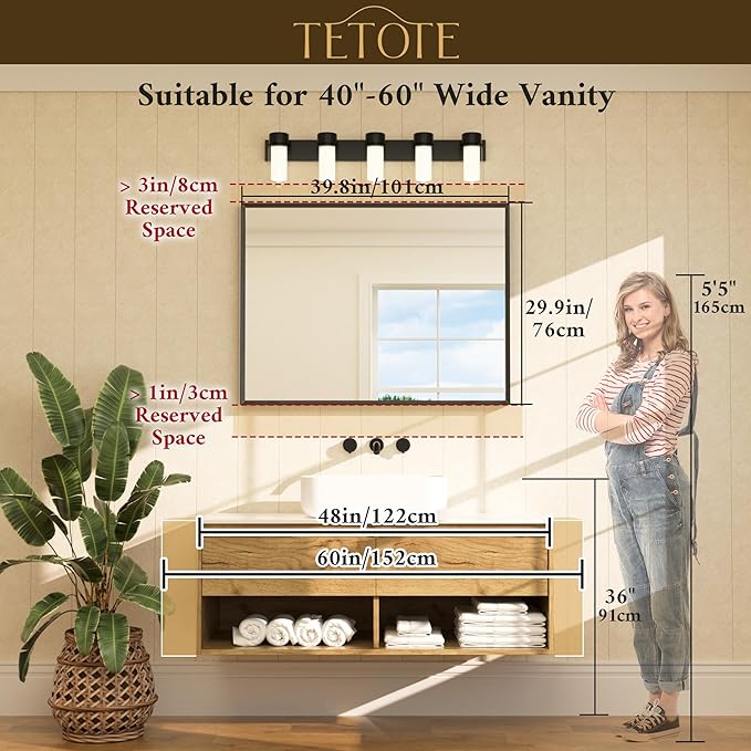 TETOTE Black Framed Mirror for Bathroom Vanity 40" x 30" Matte Black Rectangle Beveled Frame Wall Mirror for Over Sink, Tempered Glass, Modern Farmhouse Bedroom, Entryway, Living Room