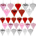 18 Pcs Valentines Tree Heart Ornaments Red Pink Silver Heart Shaped Valentines Tree Decorations 3 Style 3.2" Valentine Ornaments for Christmas Tree Anniversary,Wedding,Party Decoration