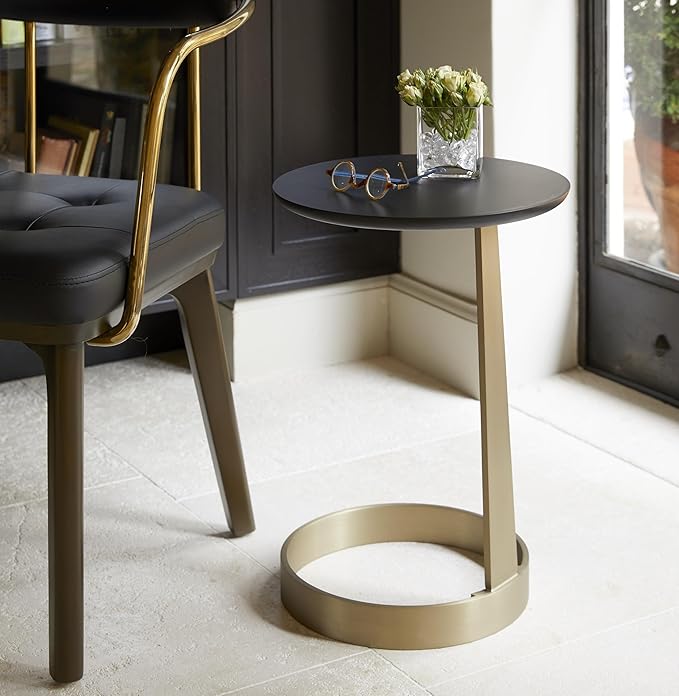 Michelle C Side Table – Modern Luxury End Table with Bright Brass Legs & Black Top, Commercial Grade Quality for Living & Bedrooms