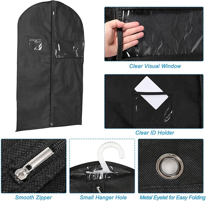 PATIKIL 40" Garment Bag, 3 Pack Breathable Suit Bag for Storage Hanging Clothes Dustproof Garment Covers for Suits Coats Dresses, Black
