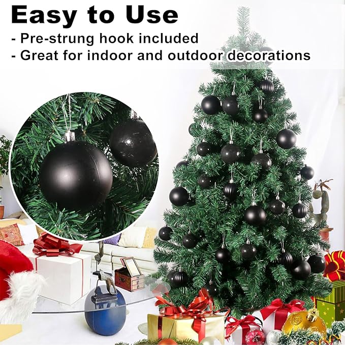 Black Set of XL (4.0") 4PCS Christmas Balls - Christmas Tree Decoration Ornaments Shatterproof Hanging Balls for New Year Easter Valentine Holiday Decorations