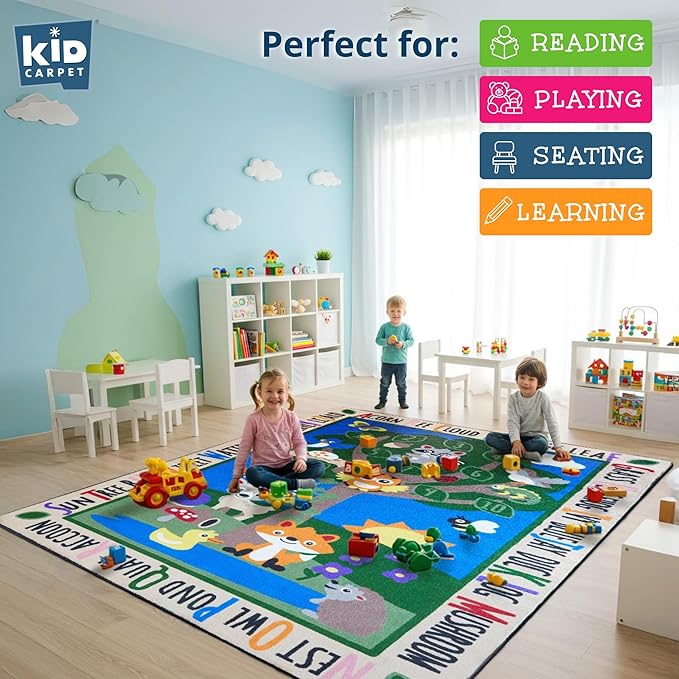 KIDCARPET.COM Forest Alphabet Learning Rug 6' x 8'6" Rectangle, Educational Classroom Rug, Kids Learning Play Mat | Area Rug for Bedroom or Playroom