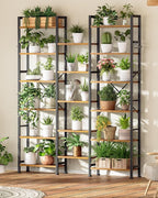 Furologee Triple 6 Tier Bookshelf, Bookcase with 17 Open Display Shelves, Wood and Metal Shelf Storage Organizer,Industrial Wide Shelving Unit for Living Room,Home Office,Rustic Brown