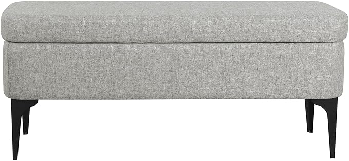 HomePop Upholstered Storage Bench with Metal Leg, 42" W, Cool Gray Woven