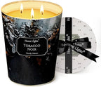 HomeLights Scented Candles | Large Jar 34 Oz Natural Soy Candle | 130 hrs Long-Lasting with 3 Wicks | Industrial Chic Home Decor | Gifts for Mom & Women, Tobacco Noir