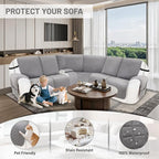 Reclining Sectional Couch Covers 100% Waterproof Velvet L Shape Recliner Couch Covers for Dogs Washable Anti Slip Recliner Slipcovers with Pockets (5 Seat Sofa with 1 Console, Silver Gray)