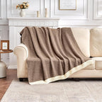 CozeCube Super Soft Fullfy Microfiber Reversible Knitted Blankets, Warm Cozy Fuzzy Plush Throw, Dark Brown and White Melange Throw Blanket for Couch Bed Sofa, 60" x 80"
