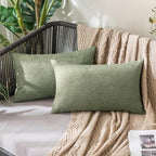 MIULEE Pack of 2 Decorative Outdoor Solid Waterproof Throw Pillow Covers Spring Faux Linen Garden Farmhouse Cushion Cases for Patio Tent Balcony Couch Sofa 20x12 Inch Gray Green
