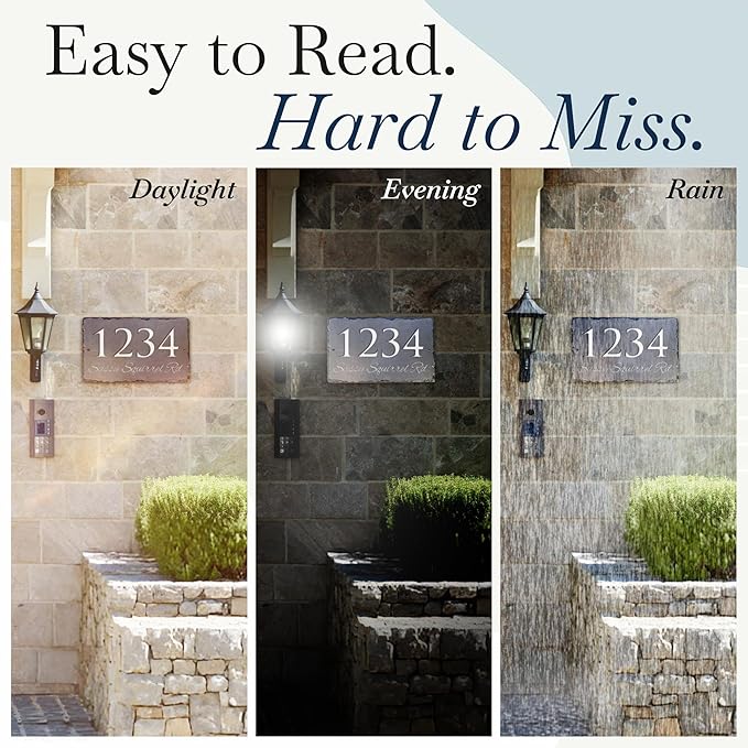 Ink Personalized Slate Stone Address Plaque - Address Signs for Houses - Customized House Sign - Outdoor House Number - Wall Decor Home Address Numbers - Garden Decor Signs (16"x10")
