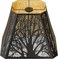 ALUCSET Metal Bell Lampshade, Rectangular Cut Corner Lamp Shades Replacement for Table Floor Lamps, Etched Forest Lamp Shade (5+6.5) " Top x (8+12)" Bottom x 10" High, Black Gold Replacement Spider
