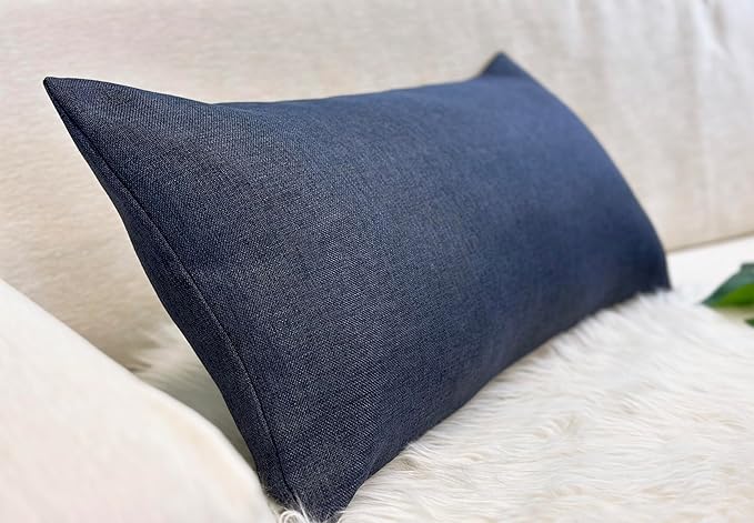 Aiking Home Woven Fine Faux Linen Throw Pillow Cover, Size 12"x24", Navy